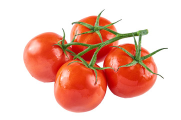 Four fresh tomatoes isolated on white background. Background of organic food.