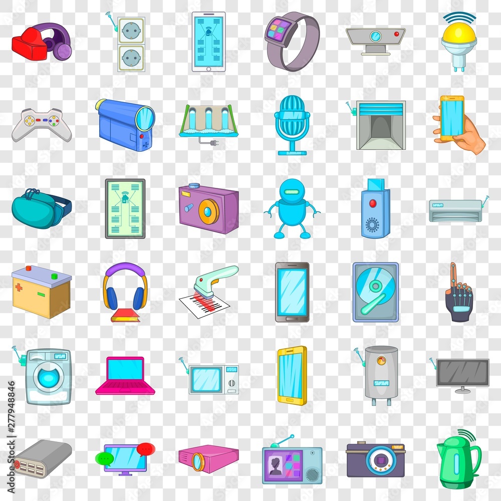 Aufkleber electronics icons set. cartoon style of 36 electronics vector icons for web for any design