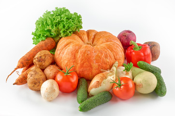 Food photography different vegetables isolated white background. Organic food background.