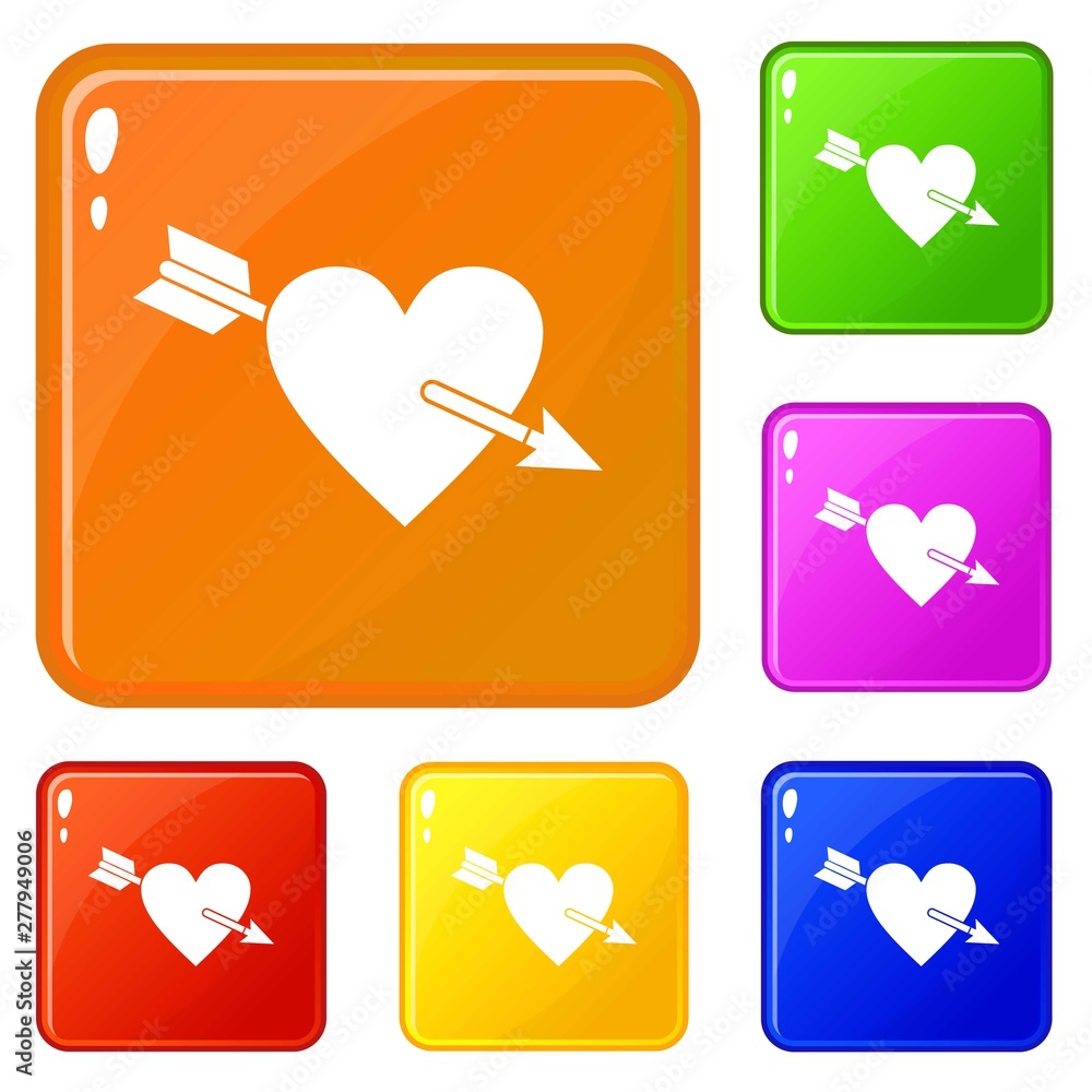 Poster heart with arrow icons set collection vector 6 color isolated on white background