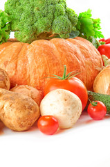 Food photography different vegetables isolated white background. Organic food background.