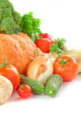 Food photography different vegetables isolated white background. Organic food background.