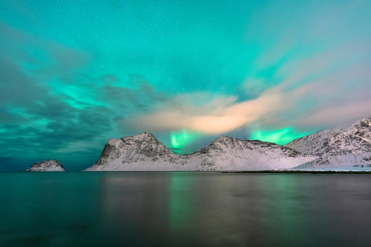 Aurora Borealis, Haukland beach, Nordland, Norway