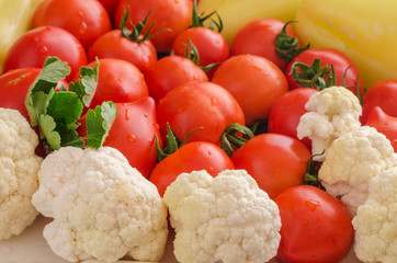 Colorful background with fresh and washed vegetables.