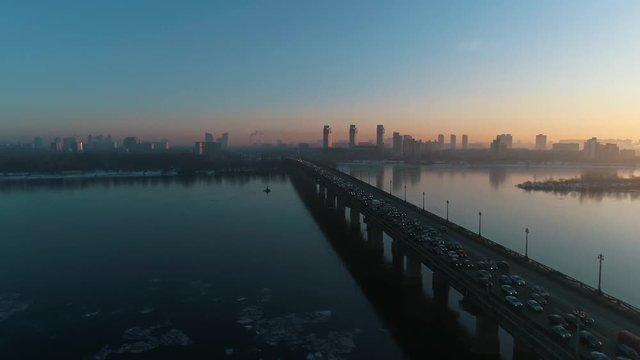 sunset over the bridge in the Kyiv