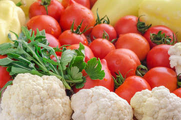 Colorful background with fresh and washed vegetables.