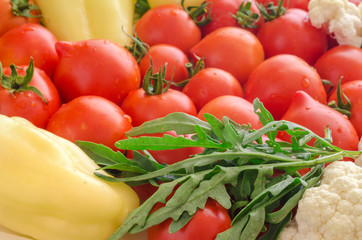 Colorful background with fresh and washed vegetables.