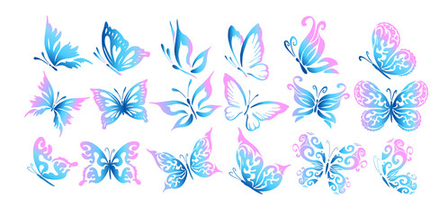 A set of logo butterflies. A butterfly logo made of patterns. Vector illustration. - obrazy, fototapety, plakaty