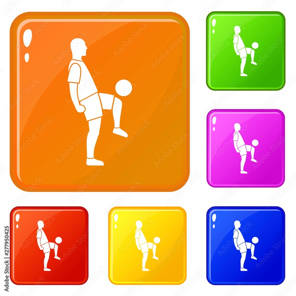 Poster soccer player man icons set collection vector 6 color isolated on white background