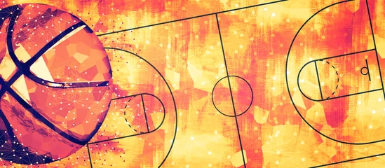 Gordijnen Basketbal banner achtergrond. Abstracte basketbalachtergrond met exemplaarruimte. © adzicnatasa