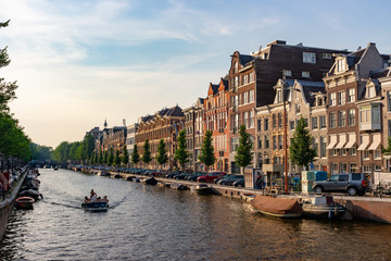 Fototapeta premium Amsterdam Canal with boat