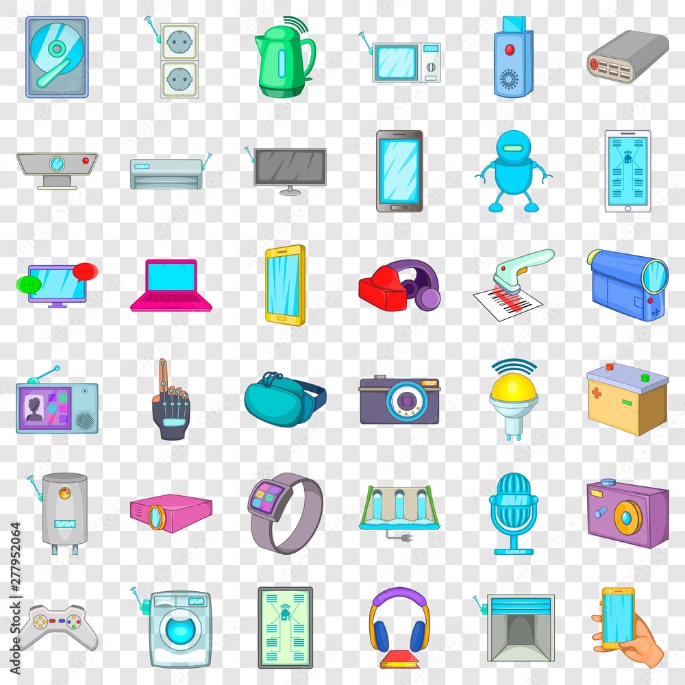 Aufkleber screen icons set. cartoon style of 36 screen vector icons for web for any design