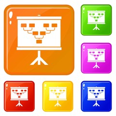 Soccer or football field scheme icons set collection vector 6 color isolated on white background