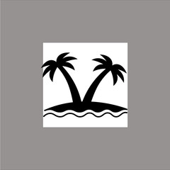 Palm trees silhouette on island. Vector illustration