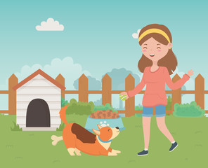Girl with dog cartoon design
