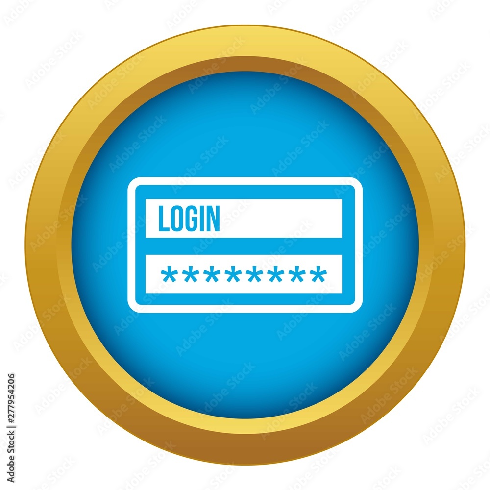 Poster login and password icon blue vector isolated on white background for any design