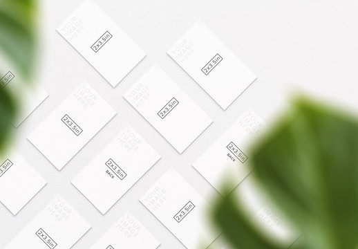 Alternating Business Card Set Mockup with Foreground Plant
