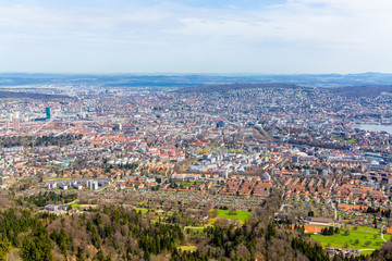 Panorama view of city of Zurich from the Uetliberg mountain