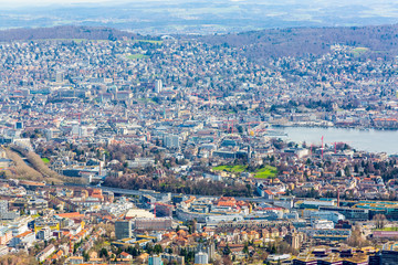 Fototapeta na wymiar Panorama view of city of Zurich from the Uetliberg mountain