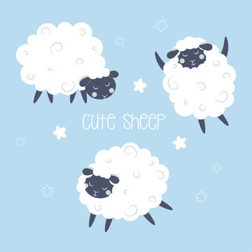 set with cute sheep