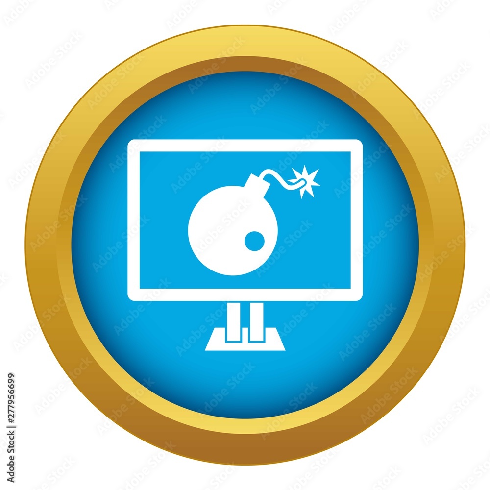 Poster bomb on computer monitor icon blue vector isolated on white background for any design