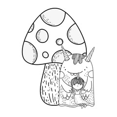 little fairy with monster and fungus
