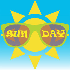 Sun wearing sunglasses with the text “sun day” written on them