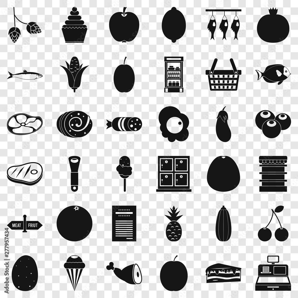 Poster grocery icons set. simple style of 36 grocery vector icons for web for any design