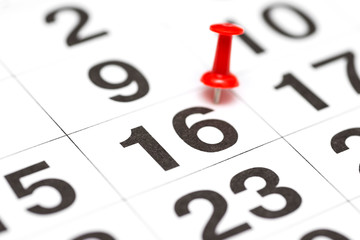 Pin on the date number 16. The sixteenth day of the month is marked with a red thumbtack. Pin on...