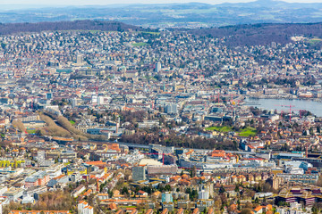 Fototapeta na wymiar Panorama view of city of Zurich from the Uetliberg mountain
