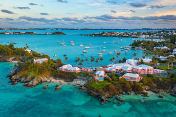 A tropical island with yachts and houses in Bermuda