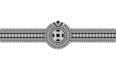 Maori polynesian tattoo border with swastika sun symbol. Tribal sleeve pattern vector. Samoan bracelet tattoo design fore arm or foot. Armband tattoo tribal.