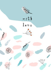 Hand drawn abstract pastel baby shower card with brush confetti