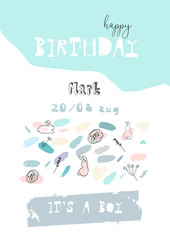 Hand drawn abstract pastel baby shower card with brush confetti
