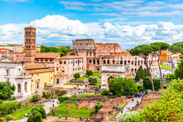Roman Forum, Latin Forum Romanum, most important cenre in ancient Rome, Italy. Aerial view from...