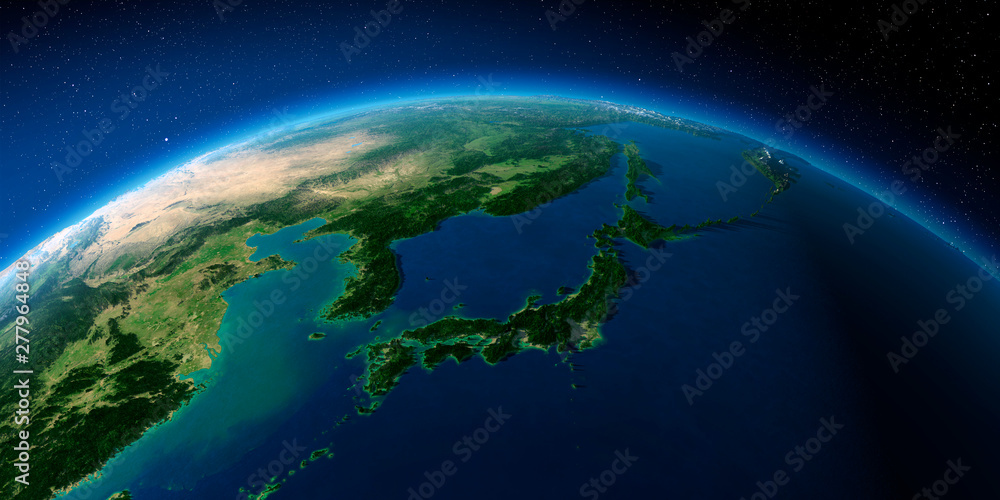 Sticker Highly detailed Earth. Japan and Korea