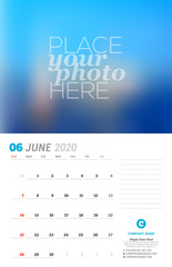 Wall calendar planner template. Vector stationery design print template with place for photo