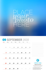 Wall calendar planner template. Vector stationery design print template with place for photo