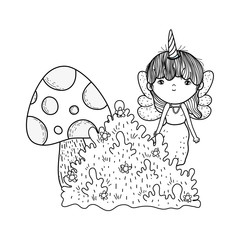 cute little fairy with fungus and bush