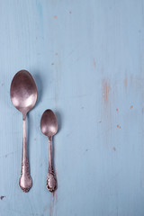 Ancient silverware on a table