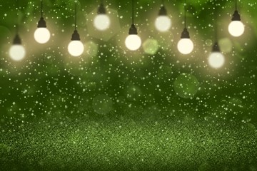 Obraz na płótnie Canvas lime fantastic glossy glitter lights defocused light bulbs bokeh abstract background with sparks fly, festal mockup texture with blank space for your content