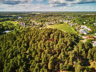 Scenic aerial view of small villages surrounded by forest near Porvoo