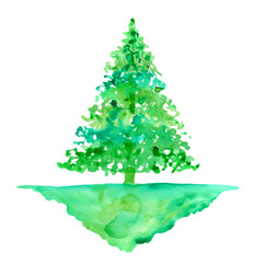 Watercolor green tree  isolated on white background. Hand painted abstract illustration. 
