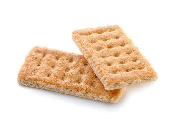 two sweet Galette cookies with grains of sugar close-up  isolated on white background 