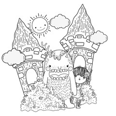 little fairy with monster in the castle