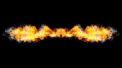 Flame in smoke isolated on black, title element, header, footer