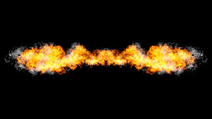 Flame in smoke isolated on black, title element, header, footer