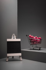 Tomato cherry on mini trolley or shopping cart
