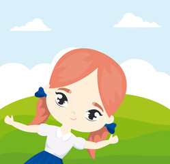 cute little student girl in landscape scene