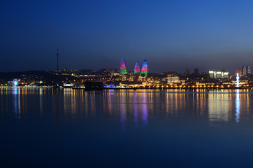 Evening Baku with a view from the boulevard.Azerbaijan
